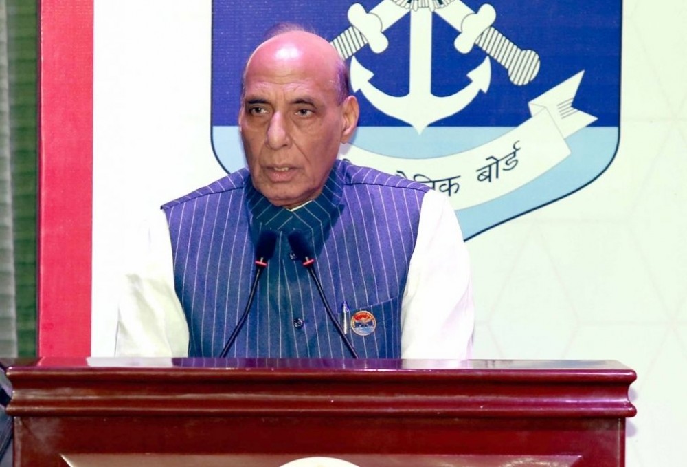 New Delhi: Union Defence Minister Rajnath Singh addresses during the Armed Forces Flag Day (AFFD) CSR Conclave in New Delhi on Tuesday, Nov. 29, 2022. (Photo: Twitter)